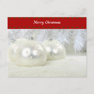 Frohe Weihnachten mit Silberschmuck und Schnee Postkarte