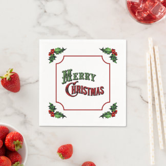 Frohe Weihnachten mit Stechpalme Serviette