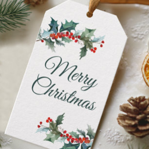 Frohe Weihnachten mit Stechpalme und Beeren Geschenkanhänger