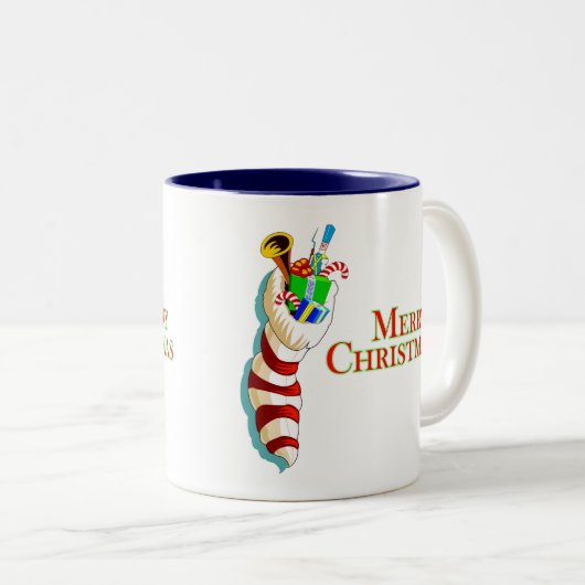 Frohe Weihnachten mit Strumpf Tasse (VorderseiteRechts)