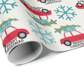 Frohe Weihnachten mit Vintage Car Tree Presents Geschenkpapier (Rolleneckpunkt)