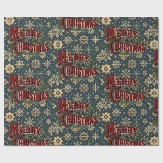 Frohe Weihnachten mit Vintagen Goldschneeflocken Geschenkpapier (Flach)