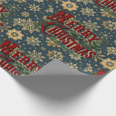 Frohe Weihnachten mit Vintagen Goldschneeflocken Geschenkpapier (Ecke)
