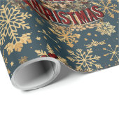 Frohe Weihnachten mit Vintagen Goldschneeflocken Geschenkpapier (Rolleneckpunkt)