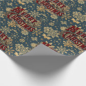Frohe Weihnachten mit Vintagen Goldschneeflocken Geschenkpapier (Ecke)