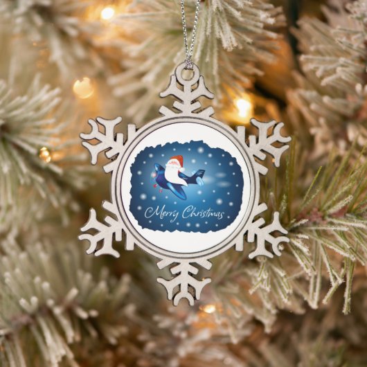 Frohe Weihnachten mit Weihnachten Schneeflocken Zinn-Ornament (Baum)