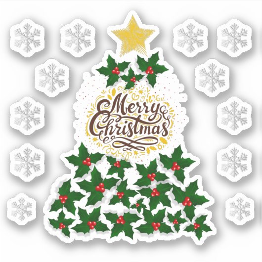 Frohe Weihnachten mit Weihnachtsbaum Aufkleber (Vorderseite)