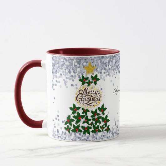 Frohe Weihnachten mit Weihnachtsbaum Tasse (Links)