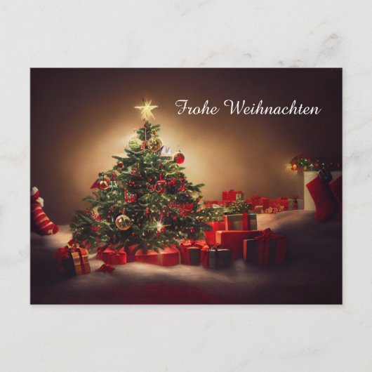 Frohe Weihnachten mit Weihnachtsbaum und Geschenke Postkarte (Vorderseite)