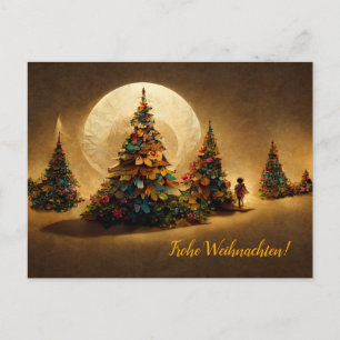 Frohe Weihnachten mit Weihnachtsbaum und Mond.  Postkarte