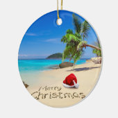 Frohe Weihnachten mit Weihnachtsmannmütze in den Keramik Ornament (Links)