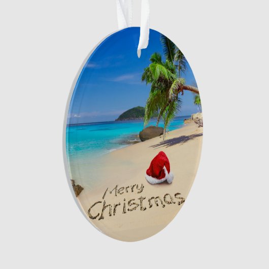 Frohe Weihnachten mit Weihnachtsmannmütze in den Ornament (Vorderseite)