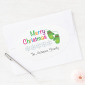 Frohe Weihnachten mit Winter Mittens Ovaler Aufkleber (Umschlag)