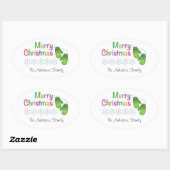 Frohe Weihnachten mit Winter Mittens Ovaler Aufkleber (Blatt)