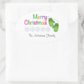 Frohe Weihnachten mit Winter Mittens Ovaler Aufkleber (Tasche)
