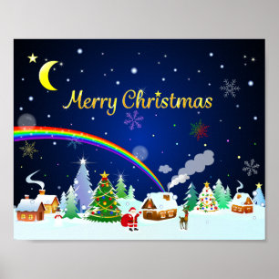 Frohe Weihnachten mit zunehmendem Mond Poster