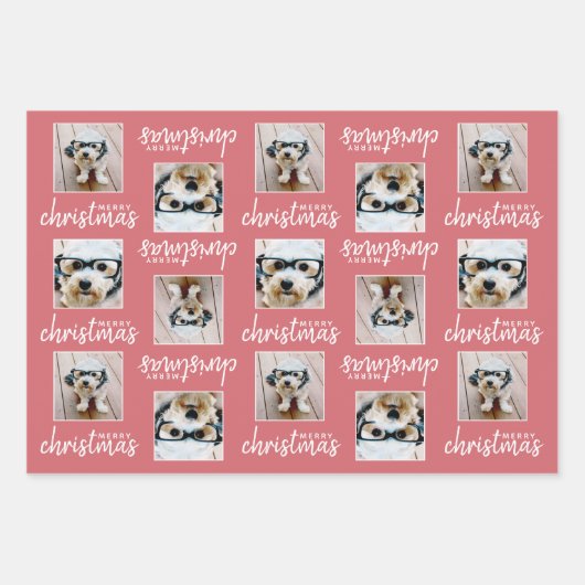 Frohe Weihnachten mit zwei quadratischen Fotos 3 F Geschenkpapier Set (Vorderseite 2)