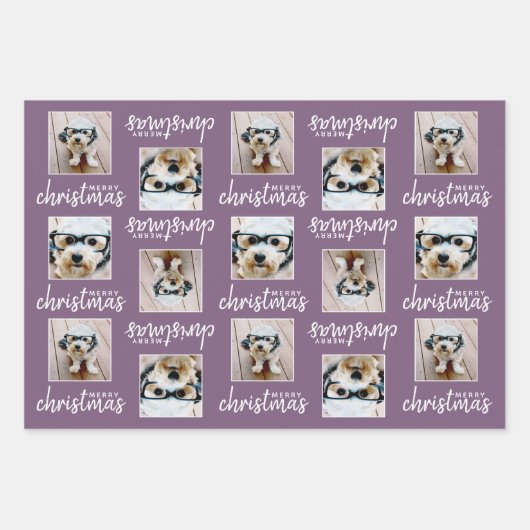 Frohe Weihnachten mit zwei quadratischen Fotos 3 F Geschenkpapier Set (Vorderseite)