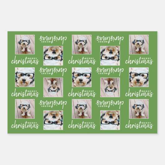 Frohe Weihnachten mit zwei quadratischen Fotos 3 F Geschenkpapier Set (Vorderseite 2)