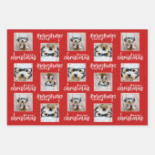 Frohe Weihnachten mit zwei quadratischen Fotos rot Geschenkpapier Set (Vorderseite)