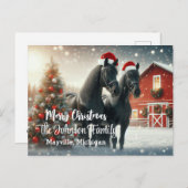 Frohe Weihnachten mit zwei schwarzen Pferden Postkarte (Vorne/Hinten)