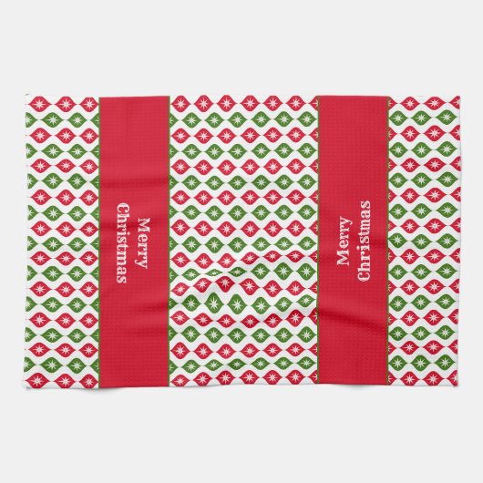 Frohe Weihnachten Mitte des Jahrhunderts Moderne S Geschirrtuch (Horizontal)