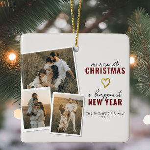 Frohe Weihnachten   Modern Boho 3 Foto Collage Keramikornament