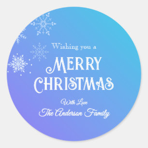 Frohe Weihnachten Modern Schneeflocke Lila Blau Runder Aufkleber