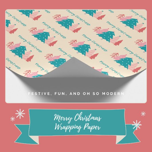 Frohe Weihnachten Modern Trees Wrapping Paper Geschenkpapier