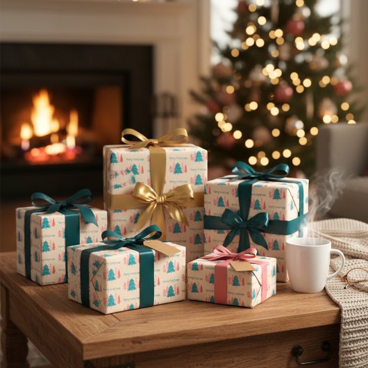Frohe Weihnachten Modern Trees Wrapping Paper Geschenkpapier