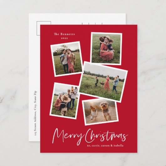 Frohe Weihnachten Moderne 5 Foto Collage (Vorne/Hinten)