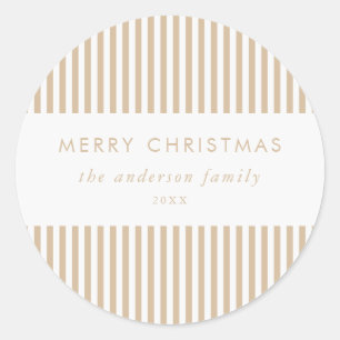 Frohe Weihnachten Moderne beige Streifen Runder Aufkleber