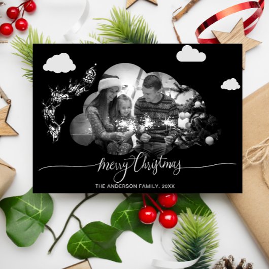 Frohe Weihnachten Moderne Black Cloud Foto Hollida Einladung