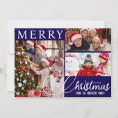 Frohe Weihnachten Moderne Blau und Weiß drei Foto (Vorderseite)