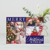 Frohe Weihnachten Moderne Blau und Weiß drei Foto (Stehend Vorderseite)