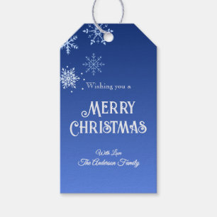 Frohe Weihnachten Moderne Blaue Schneeflocken Geschenkanhänger