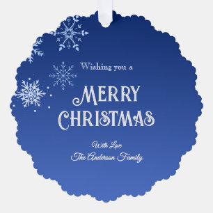 Frohe Weihnachten Moderne Blaue Schneeflocken Ornament Karte