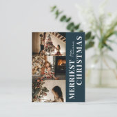 Frohe Weihnachten Moderne Blue Script 3 Foto (Stehend Vorderseite)