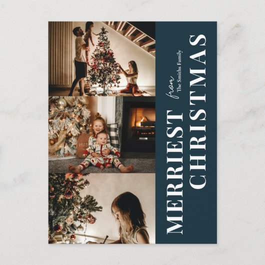 Frohe Weihnachten Moderne Blue Script 3 Foto (Vorderseite)