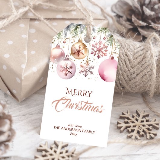 Frohe Weihnachten moderne boho metallische Aquarel Geschenkanhänger