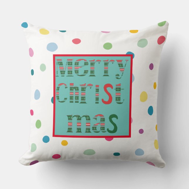 Frohe Weihnachten moderne bunte dot muster weiß Kissen (Vorderseite)