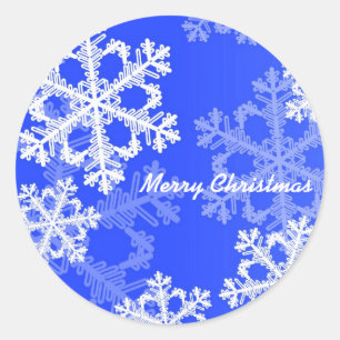 Frohe Weihnachten Moderne Cobalt Blue Snowflakes Runder Aufkleber