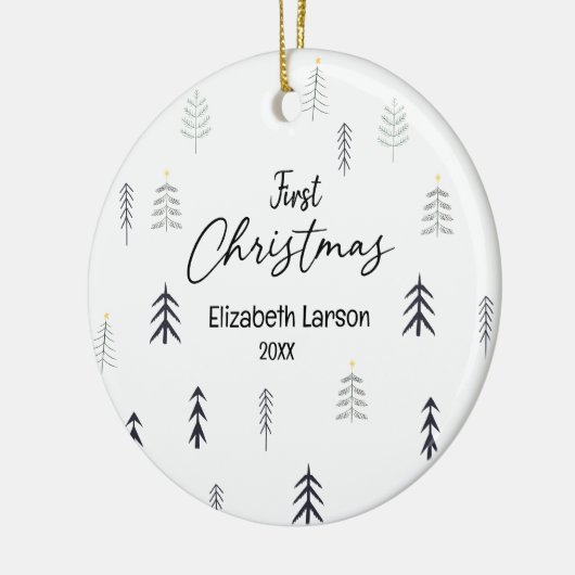 Frohe Weihnachten Moderne Elegant First Baby Keramik Ornament (Links)