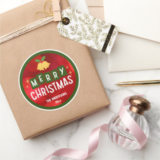 Frohe Weihnachten moderne festliche rote grüne Ret Runder Aufkleber
