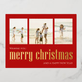 Frohe Weihnachten Moderne FotoCollage Folien Feiertagspostkarte (Vorderseite)