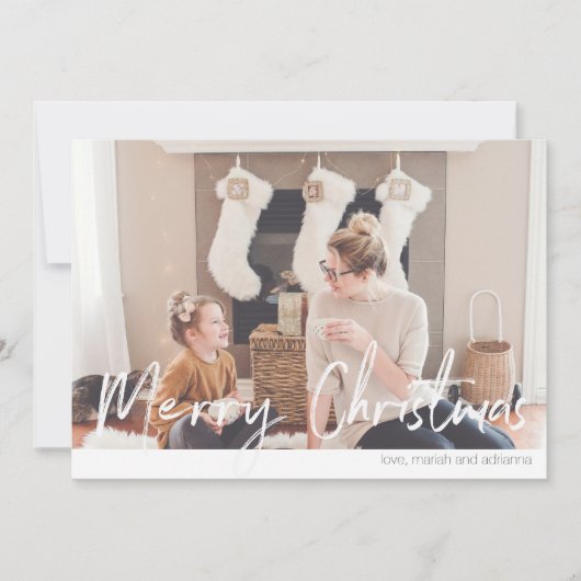 Frohe Weihnachten Moderne Handschrift Foto Card 2N Einladung (Vorderseite)