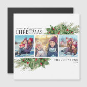 Frohe Weihnachten Moderne Holly Berry Foto Magnet (Vorne/Hinten)