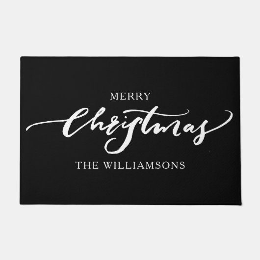 Frohe Weihnachten Moderne Kalligrafie Custom Black Fußmatte (Vorderseite)