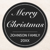 Frohe Weihnachten Moderne Minimalistisch Schwarz-w Runder Pappuntersetzer (Vorderseite)
