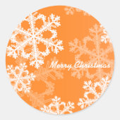 Frohe Weihnachten Moderne Orange Snowflakes Muster Runder Aufkleber (Vorderseite)